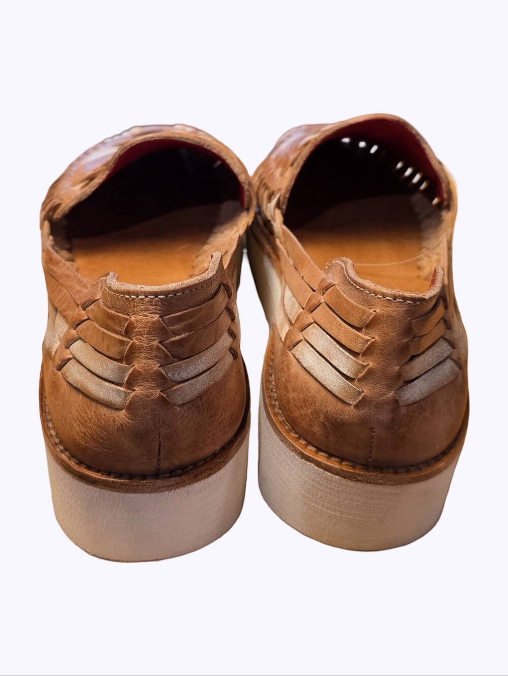 Bed Stu Lita Tan Silver Metallic Woven Leather Platform Huarache Loafers Womens - Picture 6 of 11